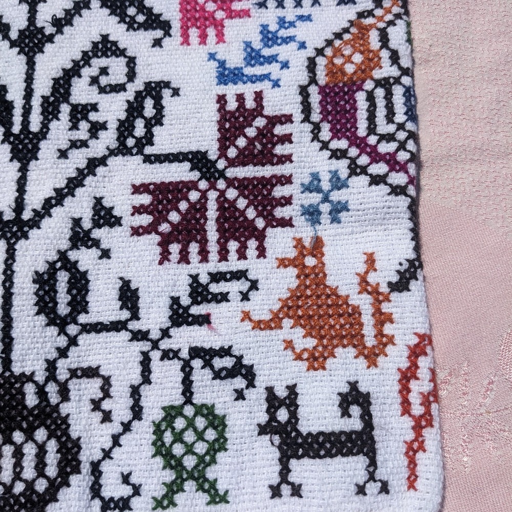 Mexican Hand Embroidered Poncho Artisanal Cross-Stitch Floral Peacock Boho Cape - Picture 7 of 13